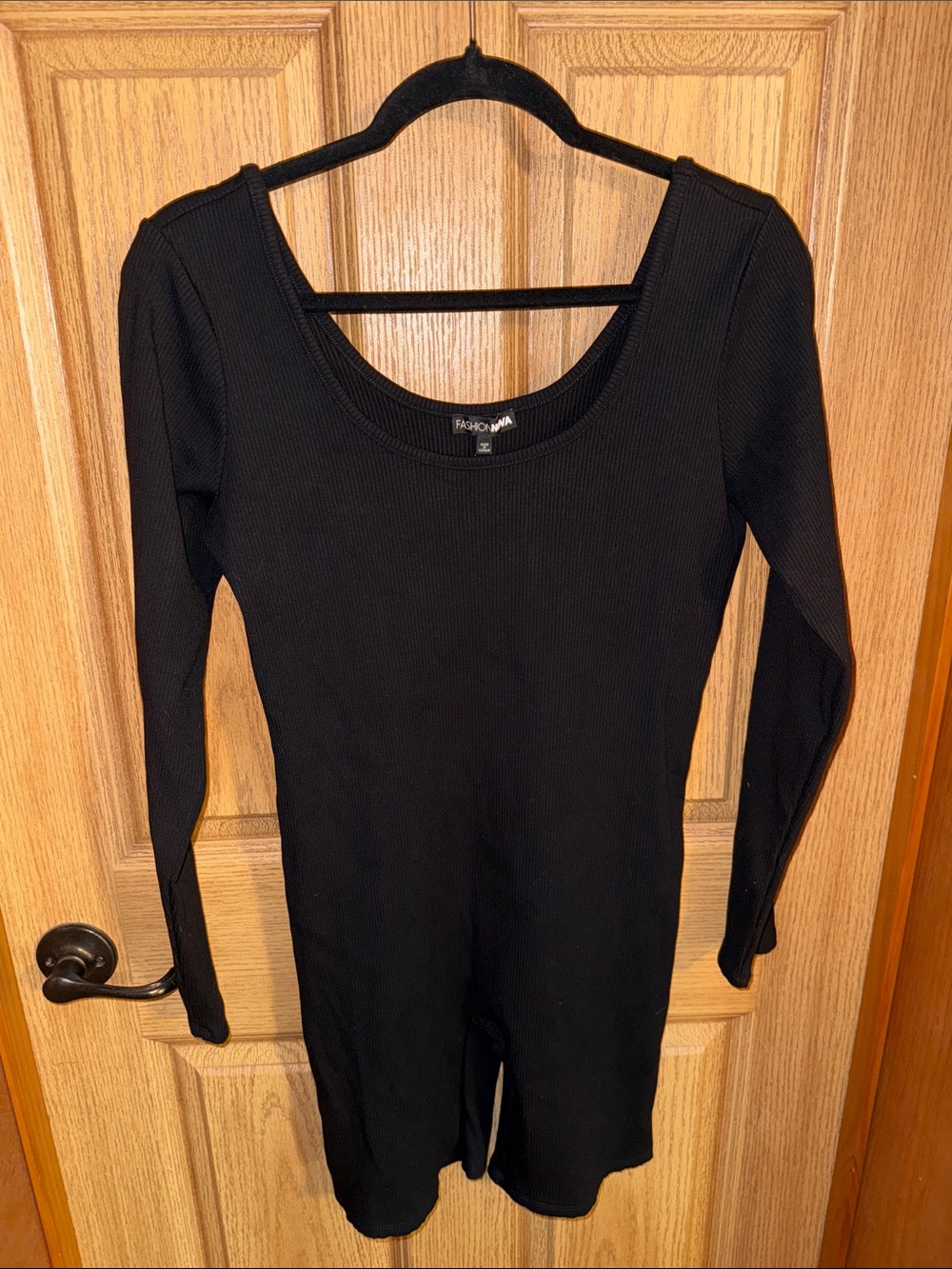 Fashion Nova Black Ribbed Long Sleeve Scoop Romper